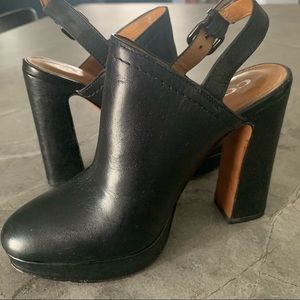 COACH black leather mules,4”heel,liner+sole leather